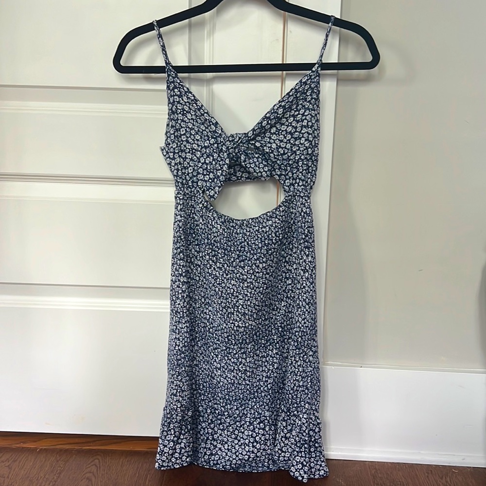 Ruched floral tie front dress